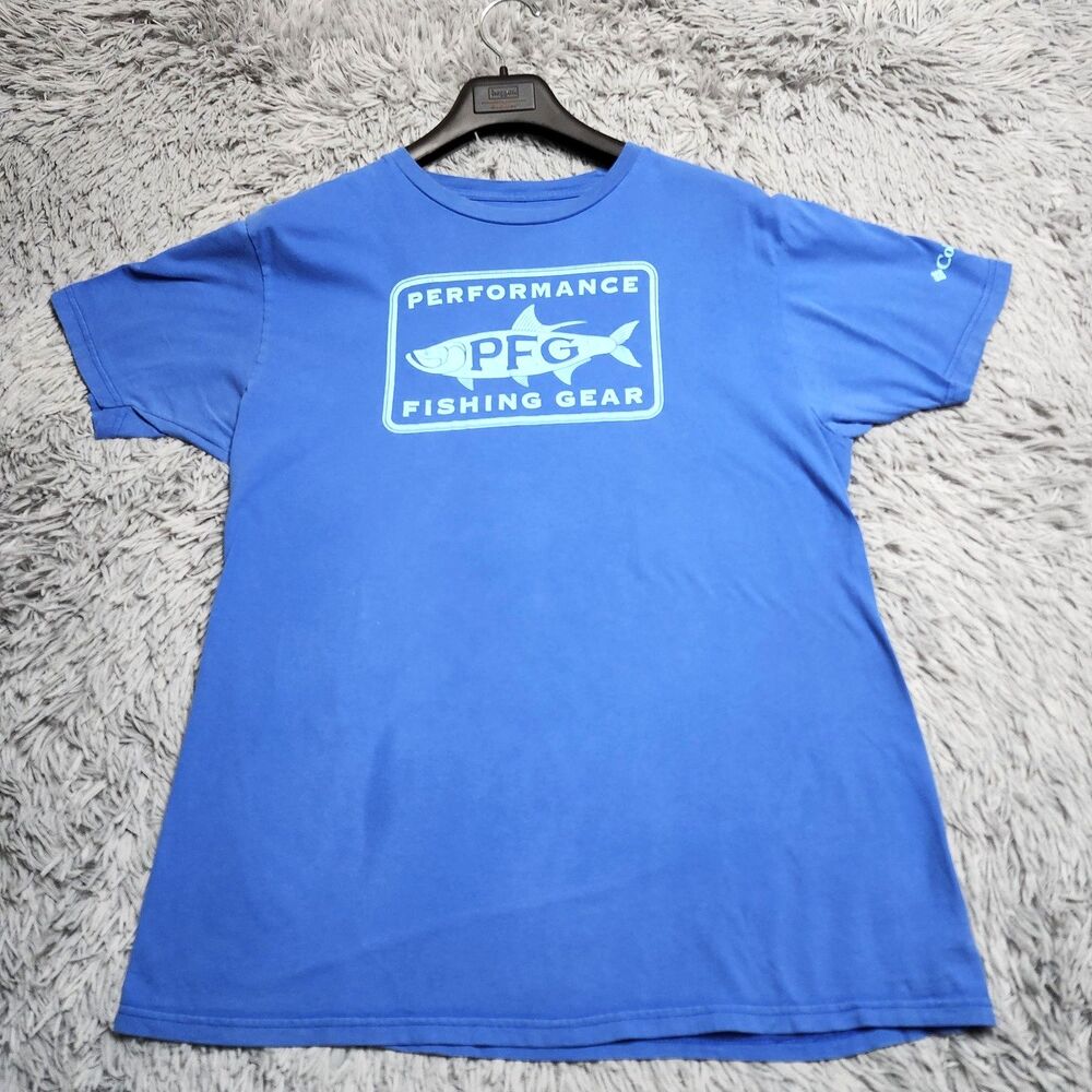 Columbia PFG Shirt Mens Large Blue Performance Fishing Gear‎ Tee Outdoor Logo